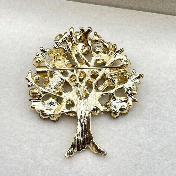Yellow Gold with Champagne Topaz Crystal Blooming Tree Pin Back Brooch - Picture 8 of 9